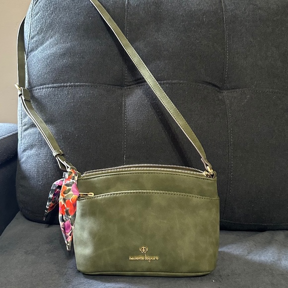 Nanette Lepore Crossbody Bag Purse Olive Green Faux Suede Adjustable Strap. - Picture 1 of 16